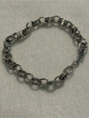 Silver Link Bracelet with Pavé Accents